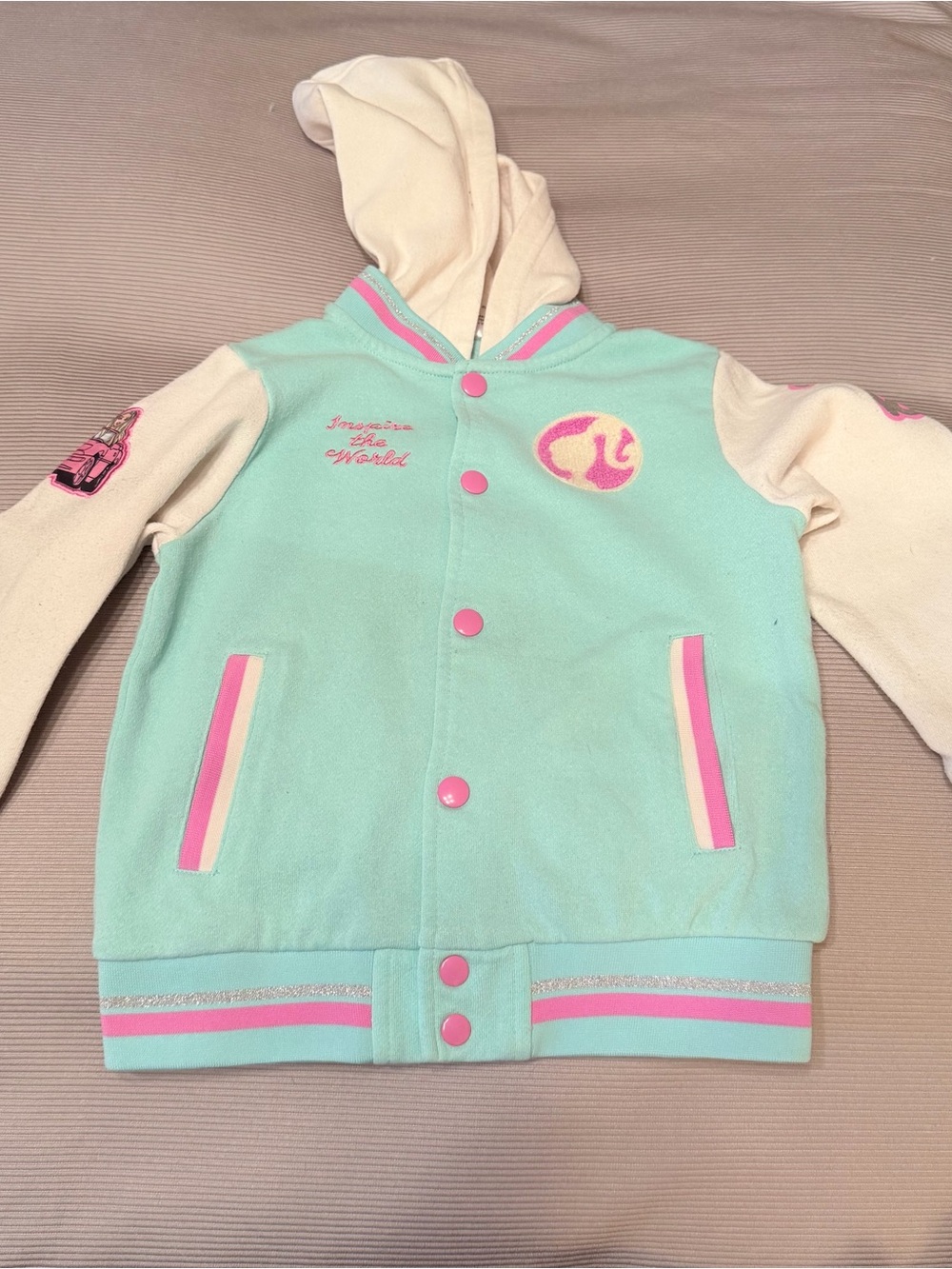 Barbie Mint, Cream & Pink Varsity Hoodie Jacket